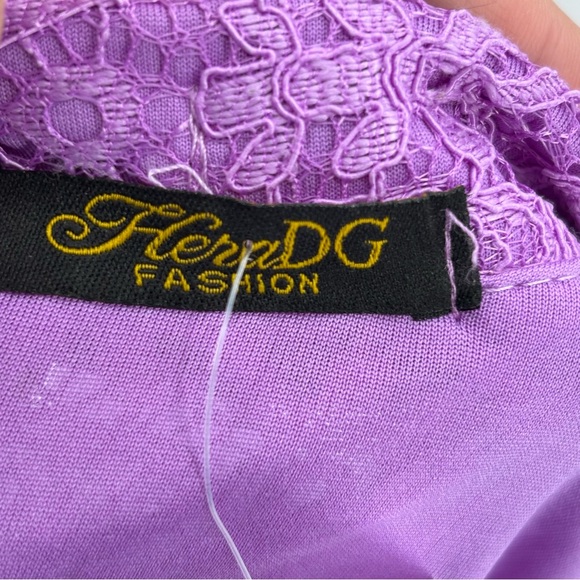 Romantic Lavender Lace bodycon FairyCore Puff Sleeve Plunging Neckline Top - Picture 5 of 5